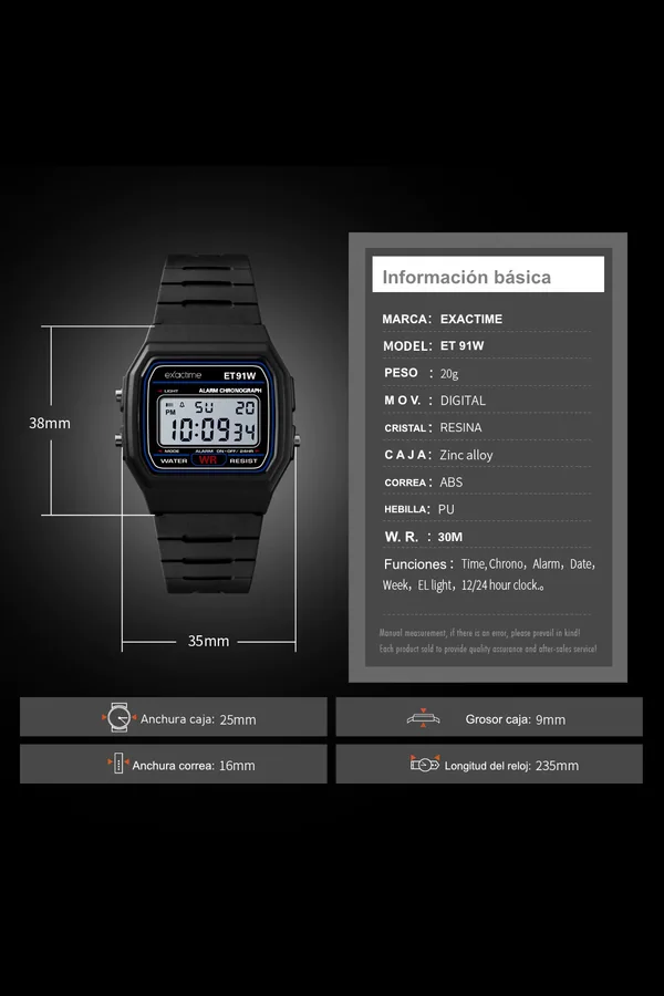 Reloj Digital Exactime ET91W Negro - 7F2191W-1 – 7F2191W - 1